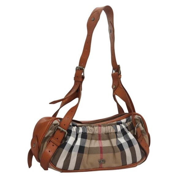 BURBERRY Nova Check Shoulder Bag Canvas Beige Brown Auth 113178 - Picture 1 of 16